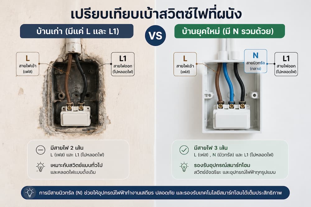 เปรียบเทียบเบ้าสวิตช์ไฟที่ผนัง
