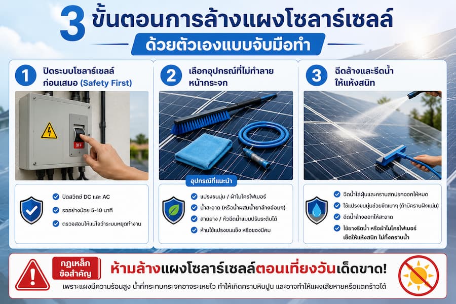 วิธีล้างแผงโซลาร์เซลล์ด้วยตัวเอง เคล็ดลับเพิ่มกำลังไฟ